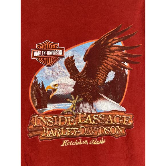 Harley Davidson‎ Inside Passage Soaring Eagle Alaska Brownish Red Mens 2XL XXL - Picture 2 of 6
